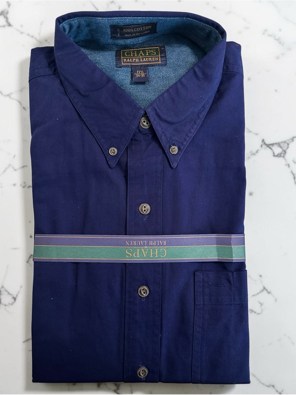 Chaps Ralph Lauren Men's Blue Purple Cotton Button-Up Shirt 17.5 34-35